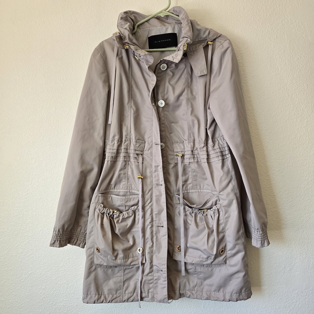 Elie Tahari Full Zip Hooded Utility Anorak Rain Jacket Gold Hardware Women Small